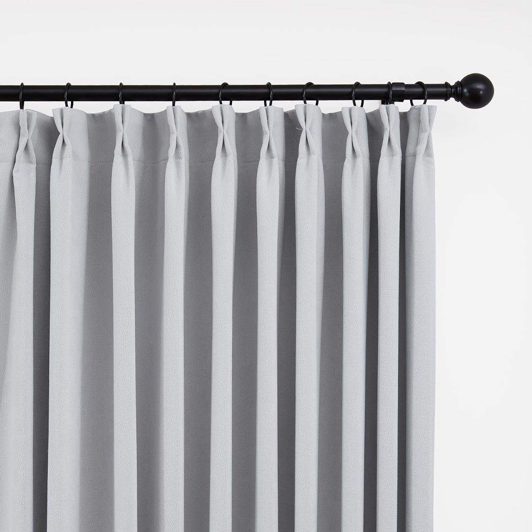 EAZU Ash White Evelyn Velvet Curtain Blackout Pleated - Ash White