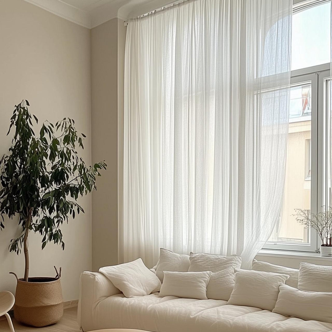 EAZU white Iris Sheer Curtain White Airy