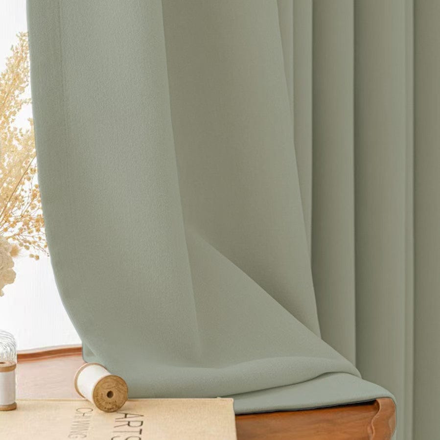 EAZU Sage Green Evelyn Velvet Blackout Curtain Pleated