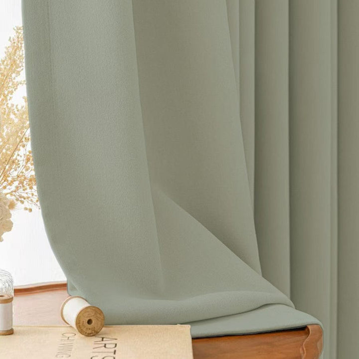 EAZU Sage Green Evelyn Velvet Blackout Curtain Pleated