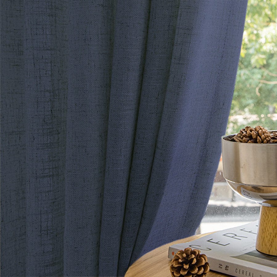 EAZU Steel Blue Luna Linen Curtain Pinch Pleat