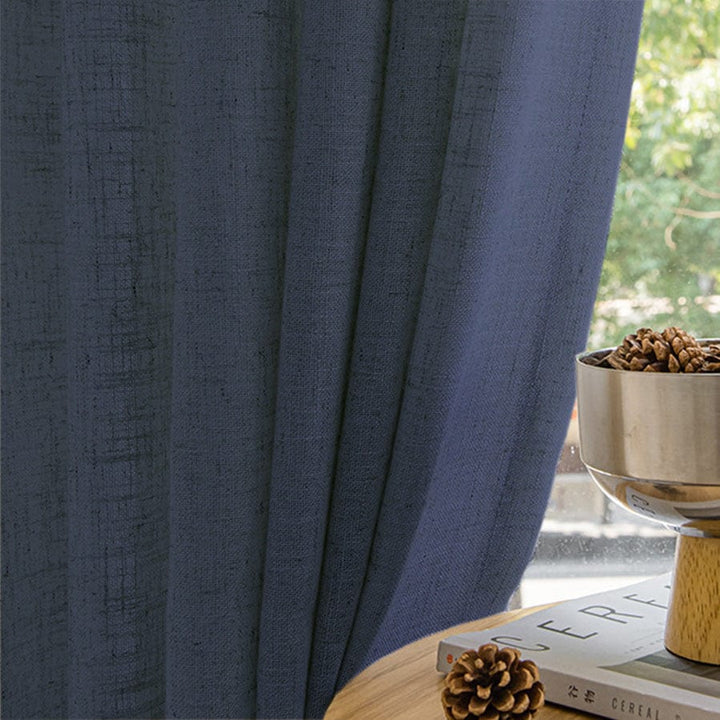 EAZU Steel Blue Luna Linen Curtain Pinch Pleat