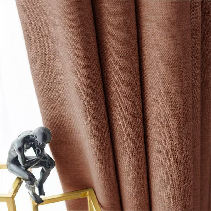 EAZU Chestnut Brown Lyla Faux Linen Blackout Curtain