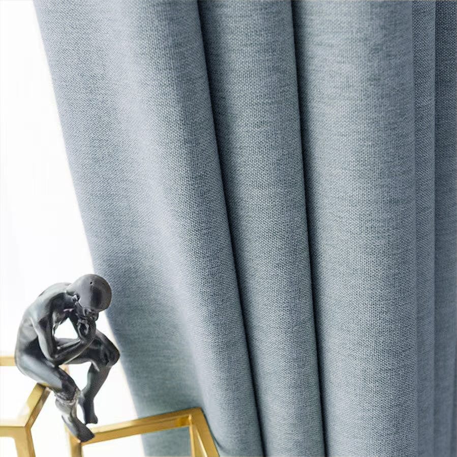 EAZU Light Blue Lyla Faux Linen Blackout Curtain