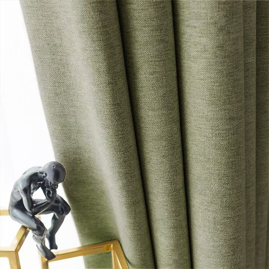 EAZU Lotus Green Lyla Faux Linen Blackout Curtain